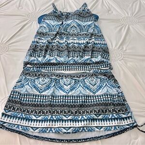 Cacique Blue & Black Geometric Tankini Top & Scrunch Side Bottoms Size 16